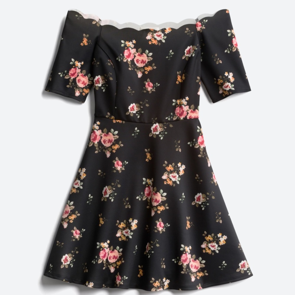 Vandalie off shoulder scallop neckline ponte dress